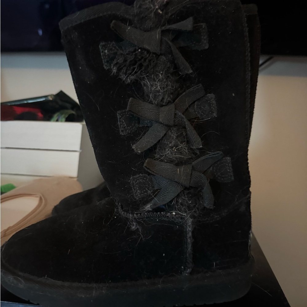 Koolaburra Black Suede Mid-Calf Boots with Bow Details